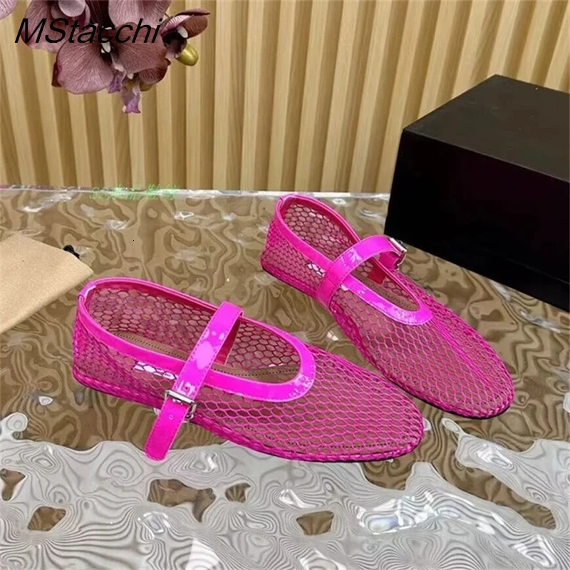 Summer Mesh Falts Shoe Sandals Breathable Ballet Comfortable Mary Jane Leisure Buckle Strap Women Loafers Shoes 2024 241126