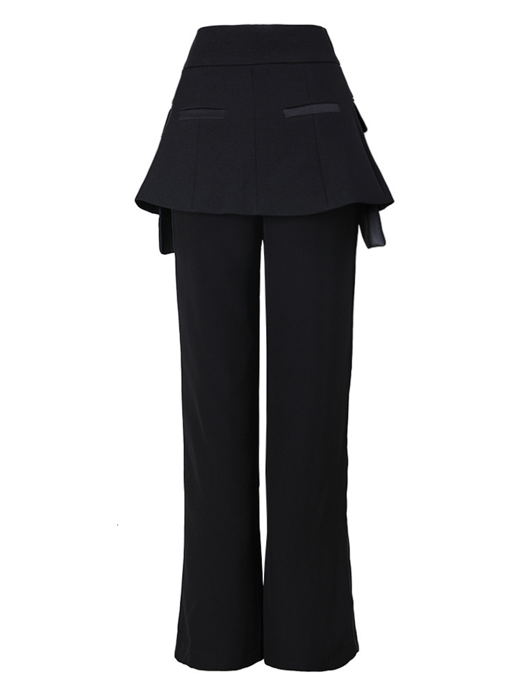 Black Irregular Pants High Waist Leather Long Wide Leg New Loose Fit Trousers Women Fashion Spring Autumn 2024 Jq78101