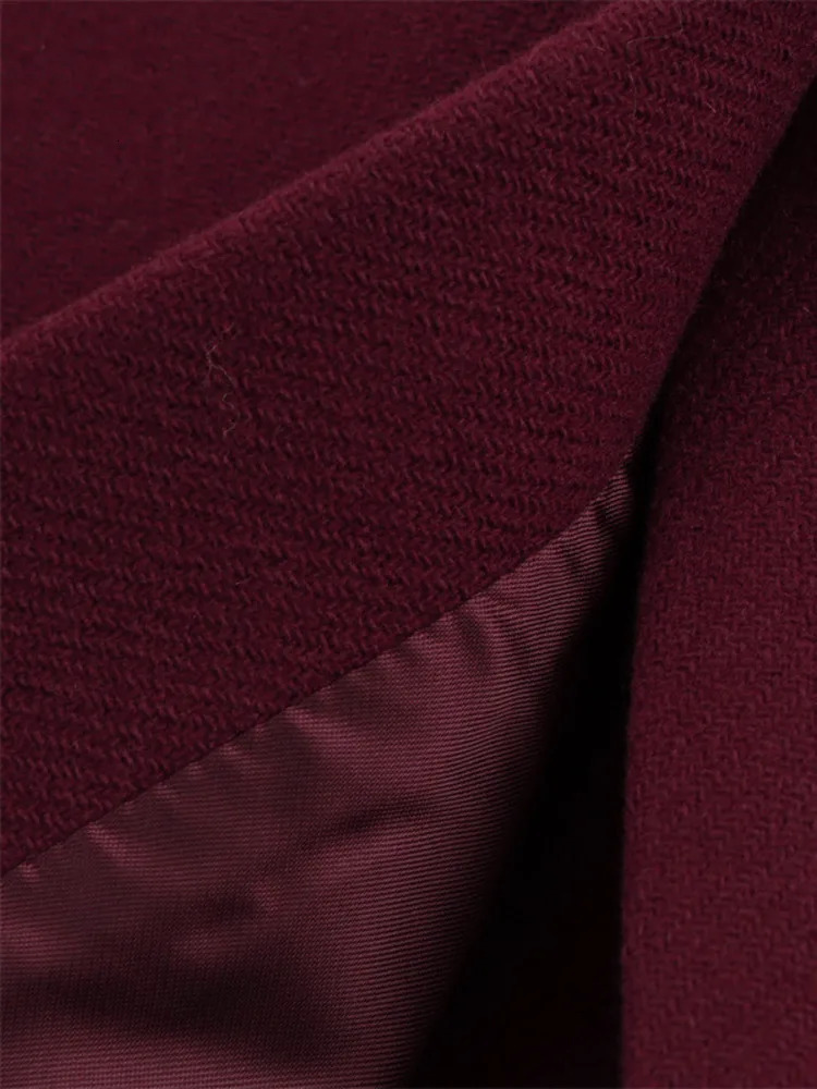 EAM Wine Big Size Casual Woolen Coat Lapel Long Sleeve Double Breasted Women Jacket Fashion Autumn Winter2024 30A2587 241121