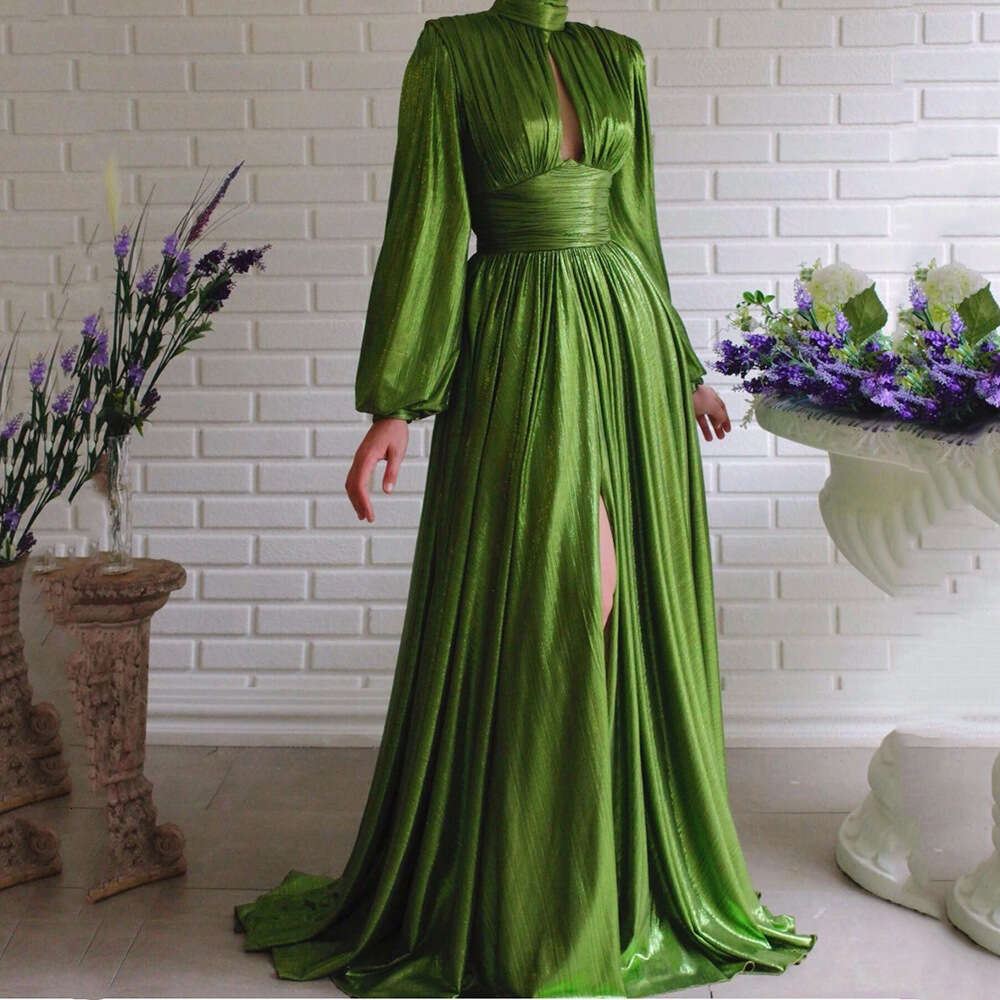 New Spring Summer Trendy Colors: Waist up, neck hanging, big swing, sexy avocado green dress, long skirt, women's 2024 new style, chic and elegan