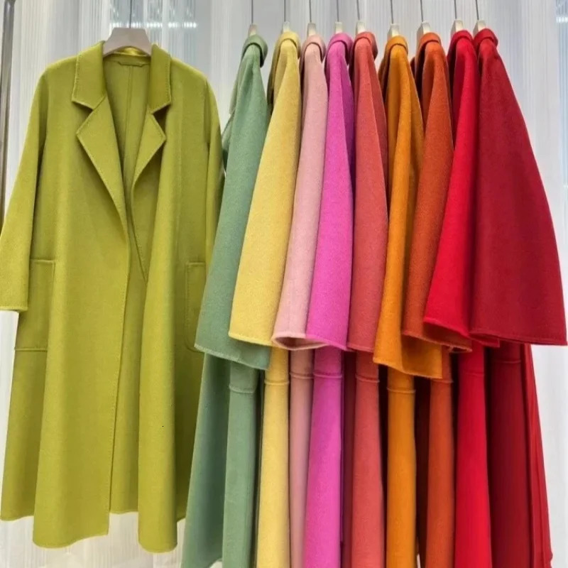 2024 Winter Jacket Women Water Wave Pattern Cashmere Coat Long Highend Doublesided Wool Blends Outerwear Streetwear 241121