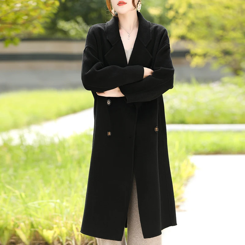 Autumn and Winter HighEnd DoubleBreasted Coat Womens Long Loose Overknee 100Wool Korean Style Versatile Trench 241129