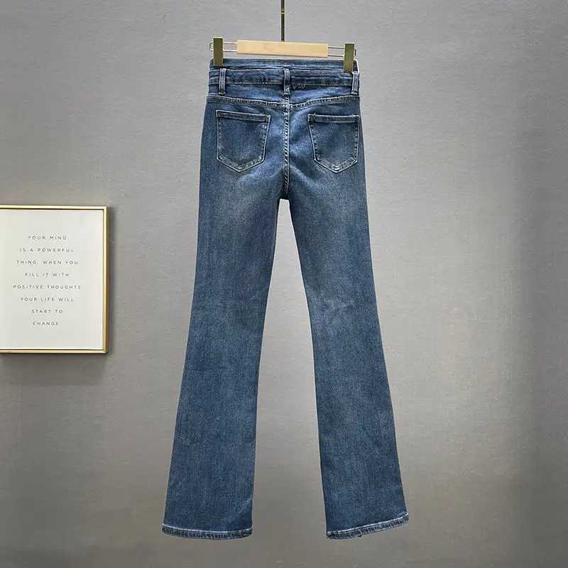 Women's Jeans Womens Fashion Jeans 2024 New High Waist Ultra Thin Fitness Weight Loss European Product Rhinestone Split Boots Trouser H241130