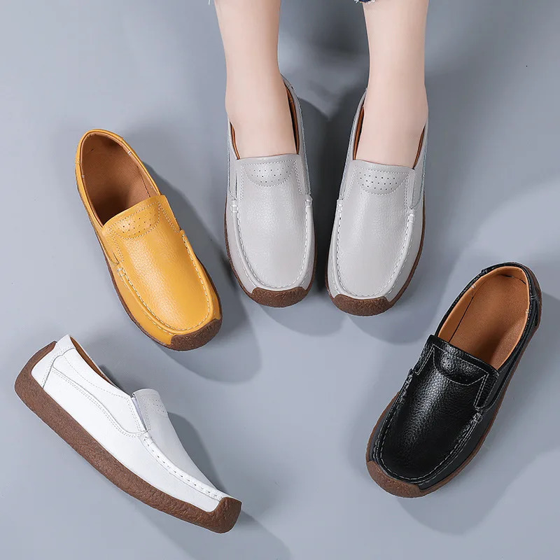 WOIZGIC Women Female Ladies Mother Genuine Leather Shoes Flats Loafers Slip On Moccasins Vulcanized Plus Size 42 41 241126