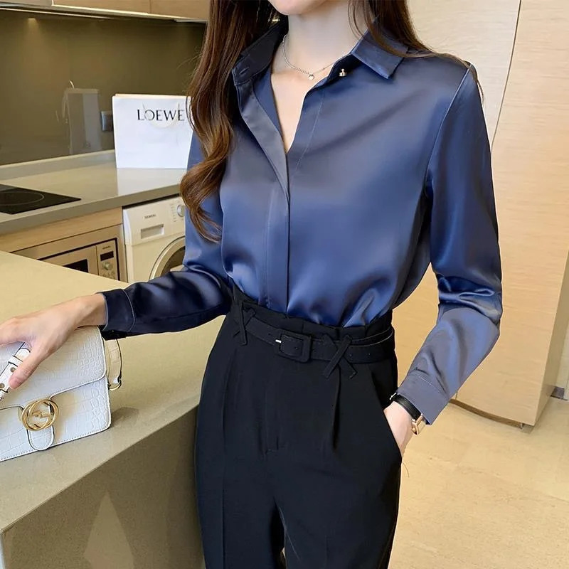 Woman Spring Autumn Style Blouses Shirts Lady Casual Long Sleeve Turndown Collar Blusas Tops DF48 241121
