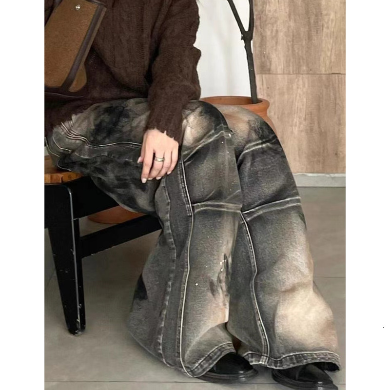 2024 Blue Women Jeans High Waist Vintage Straight Baggy Pants Streetwear Y2k American Style Fashion Wide Leg Denim Trouser
