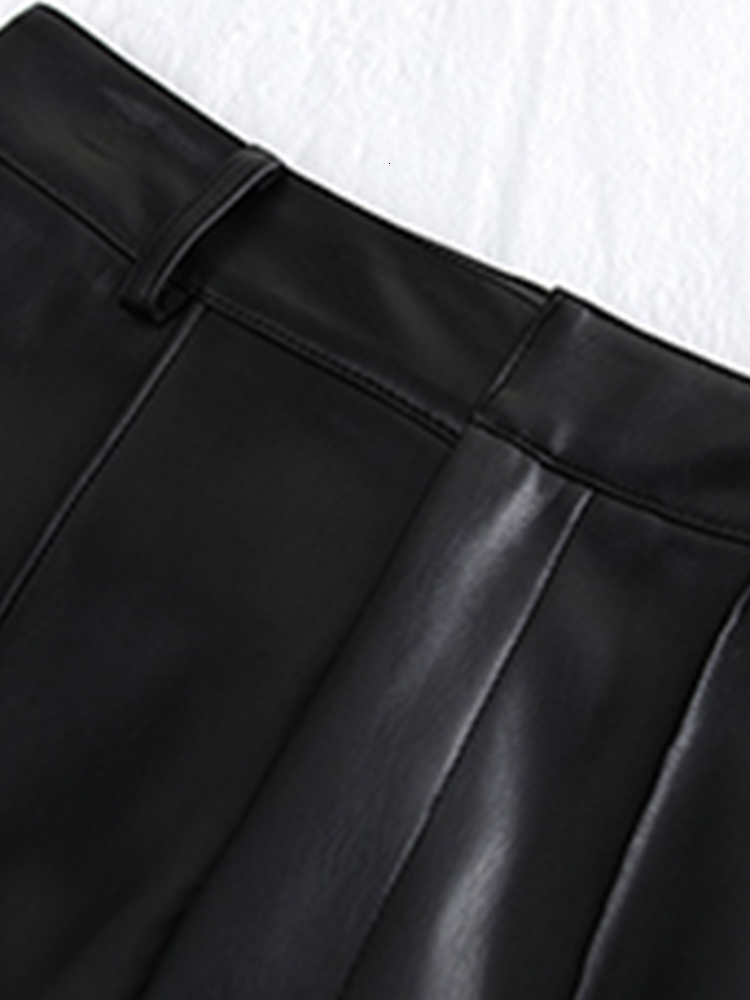 Spring Autumn Long Black Soft Pu Leather Pants Women With Zipper High Waist Casual Elegant Straight Leg Trousers