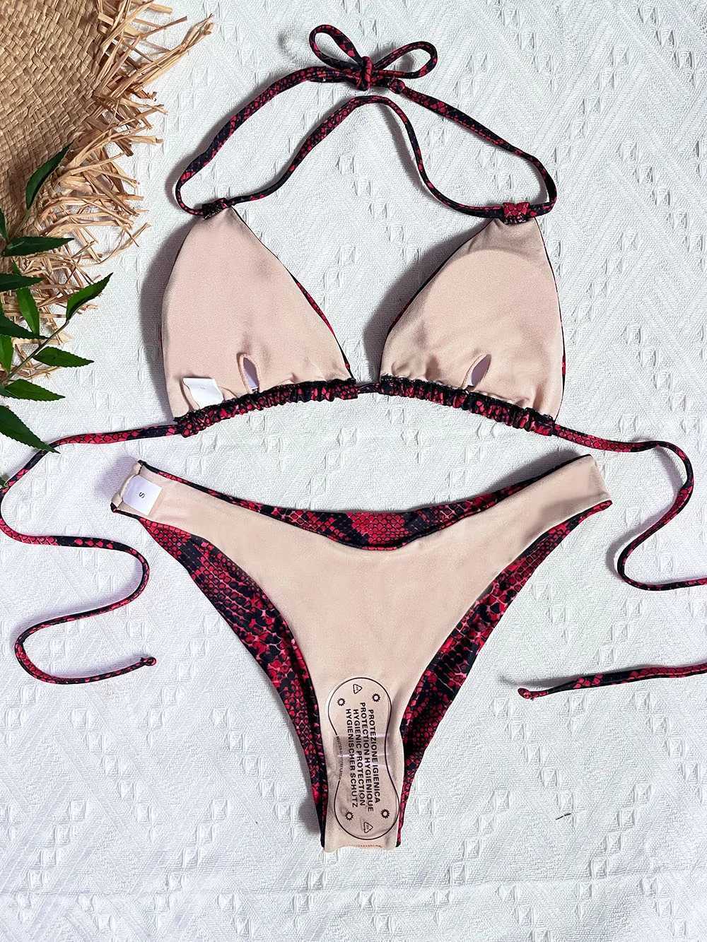 Women's Swimwear Womens clothing sexy snake swimsuit womens bikini swimsuit Brazilian suit bikini pad printed push up grn red H241130