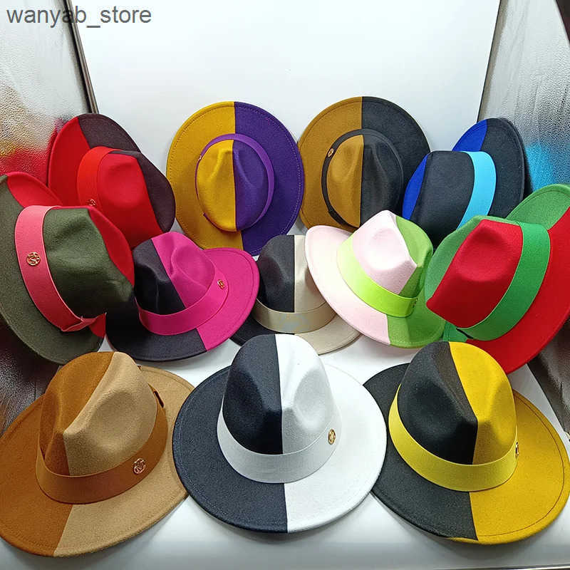 Wide Brim Hats Bucket Hats Double Fedora Hat Mens and Womens Jazz Hat Dual Color Gradient Pattern New Tie Dyed Fedora Hat Autumn Classic Hat sombrero 