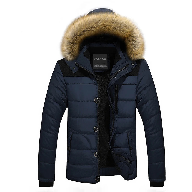Winter Men Warm Cotton Jacket Coats Fur Collar Hooded Parka Down Jackets Outerwear Thick Male Overcoat Wool Liner Coat 241120
