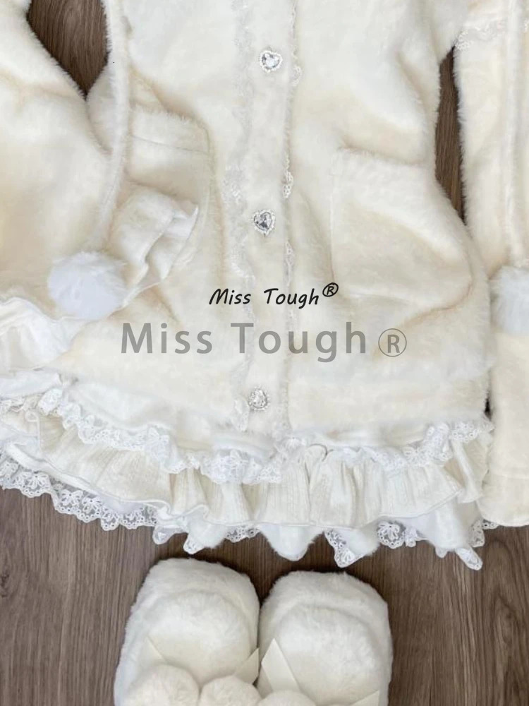 Winter Japanese Kawaii Solid 2piece Set Women n Sweet Long Sleeve Cute Hooded Coat Female High Waist Cake Skirt Suit 241129