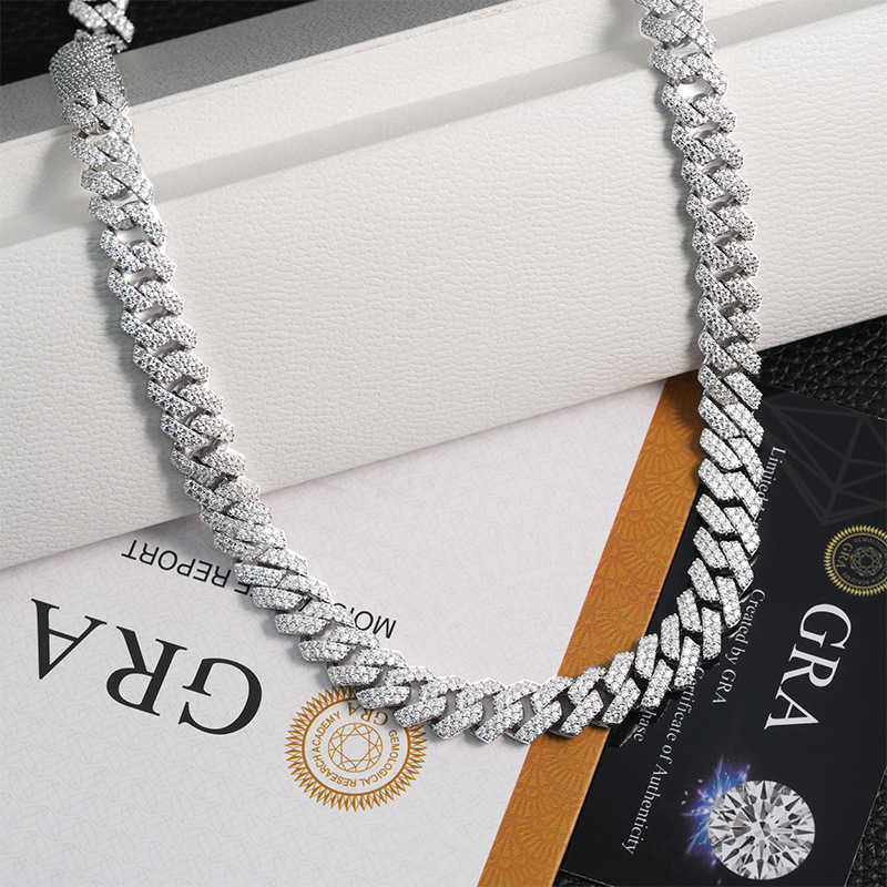 New 10mm S925 Sterling Silver Full Mosan Diamond Hip Hop Diamond Cuban Bracelet Necklace