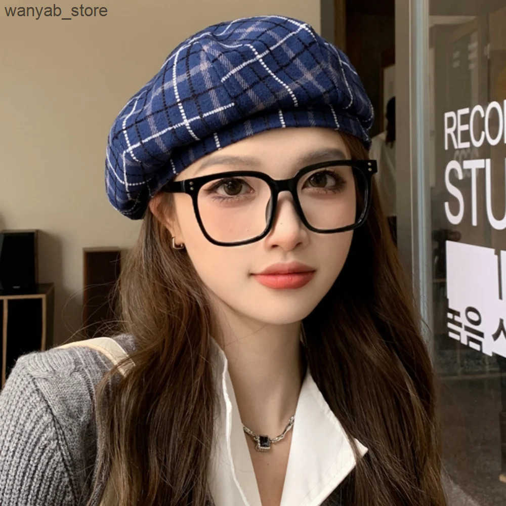 Berets Plaid Beanies Beret Retro Photography Flower Bonnets Masquerade Fascinator Hat Fashion Caps Female Modern Winter Hat for Ladies L240910