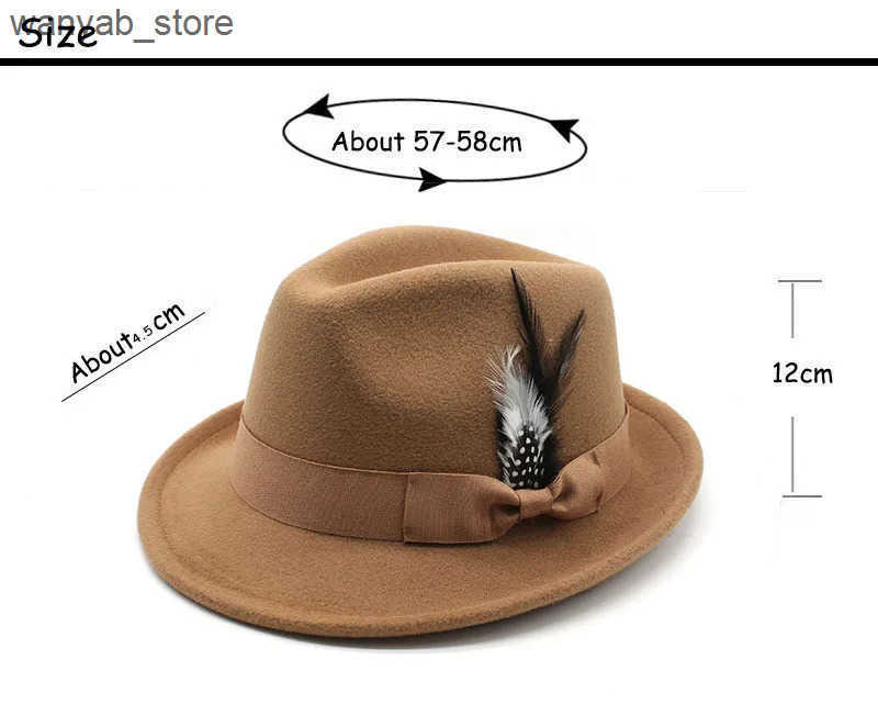 Wide Brim Hats Bucket Hats New Wool Women Men Fedora Hat For Winter Autumn Elegant Lady Gangster Trilby Felt Homburg Church Jazz Hat 55-58CM adjustabl