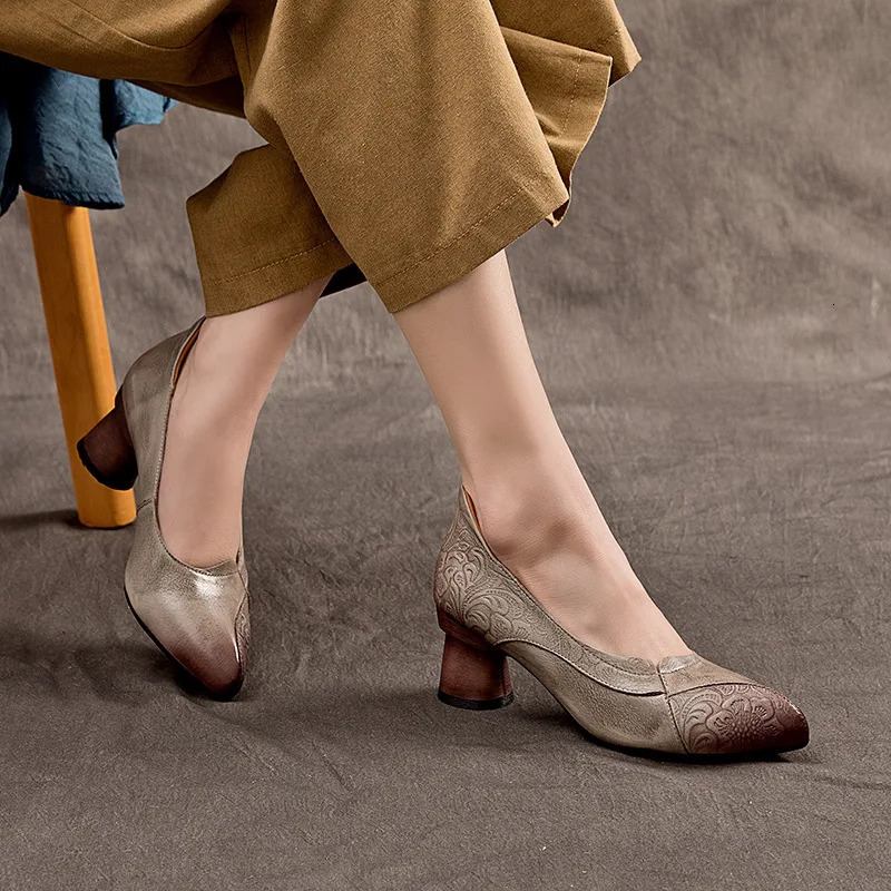 Retro Nostalgic Style Cowhide Womens Shoes All Genuine Leather Pumps Mary Jane 241126