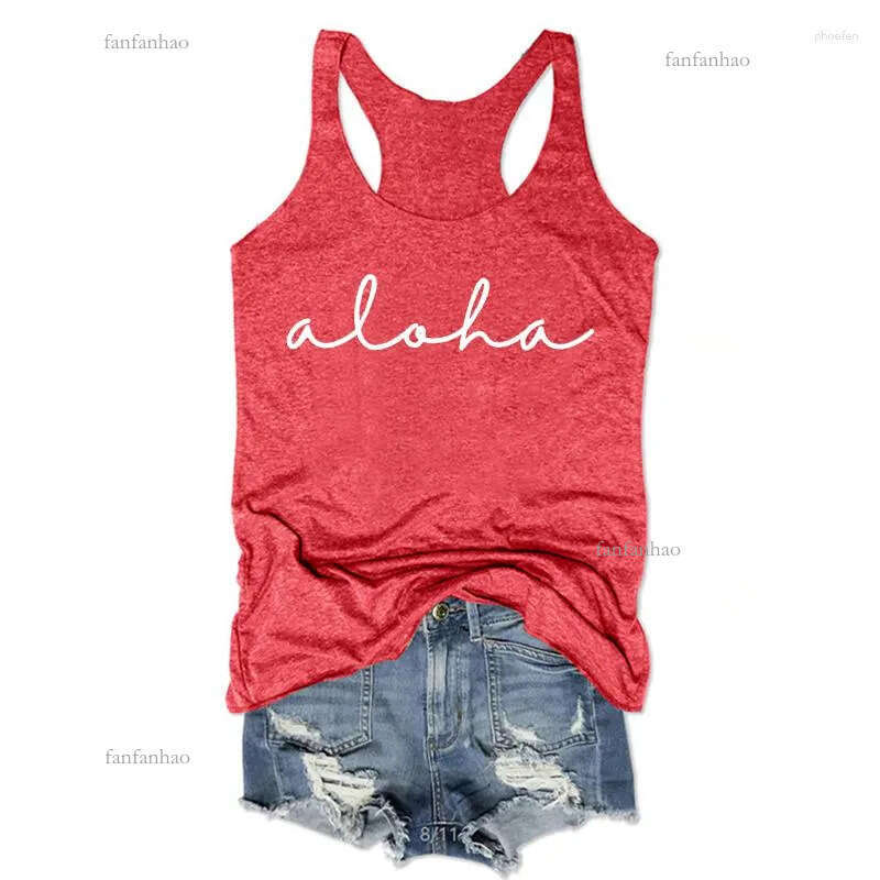 Women's Tanks Aloha Tank Top Hello Hawaiian Tops Women Letter Vacation Beach Womens Clothes Workout Gym Yoga
