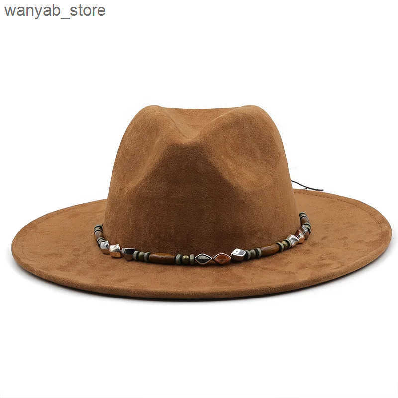 Wide Brim Hats Bucket Hats Fashion Women Men Pork Pie Hat Dad Suede Flat Fedora Hat Lady Gentleman Gambler Panama Trilby Hat With Fashion band Size 58