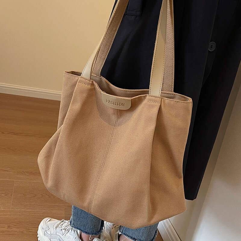 Large Capacity Canvas For Women's Autumn And Winter Fashion Casual Single Shoulder Handbag, Student Class Commuting Tote Bag