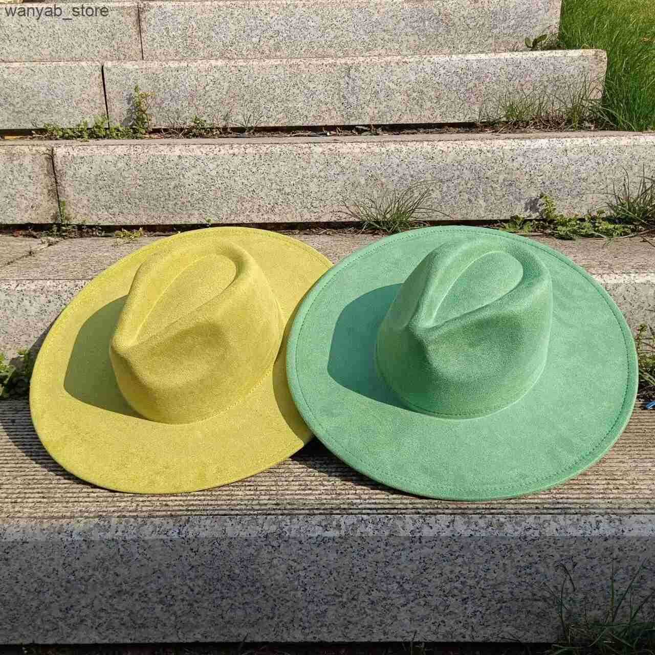 Wide Brim Hats Bucket Hats New Suede Fedora Hat 9.5cm Wide Brim Suede Hats for Women and Men Hand Sewn Autumn Winter Jazz Hat Fashion chapeau femme L2