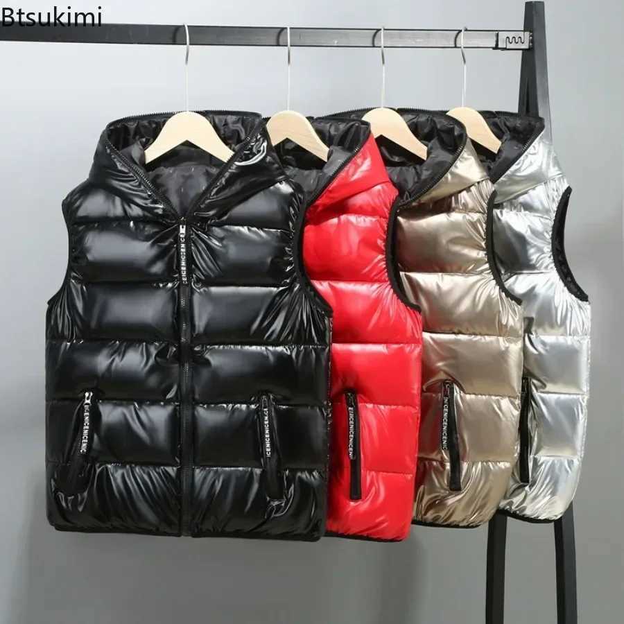 Men's Down Parkas New Mens Down Cotton Vest Coats Fashion Glossy Waterproof Warm Waistcoat Couple Outdoor Windbreak Parkas Vests Male Big Size6XL