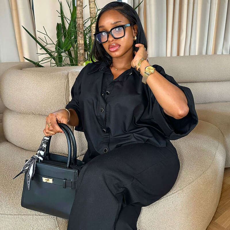 Fashion Spring/Summer New Casual Shirt Wide Leg Pants Two Piece Set European, American, African Style Women's Clothing