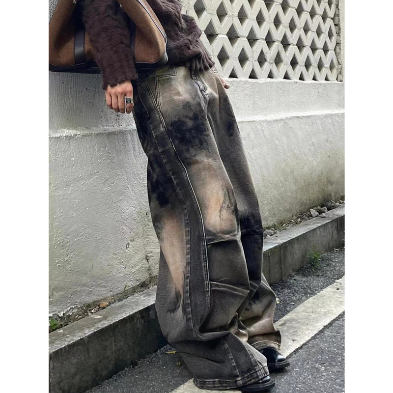 2024 Blue Women Jeans High Waist Vintage Straight Baggy Pants Streetwear Y2k American Style Fashion Wide Leg Denim Trouser