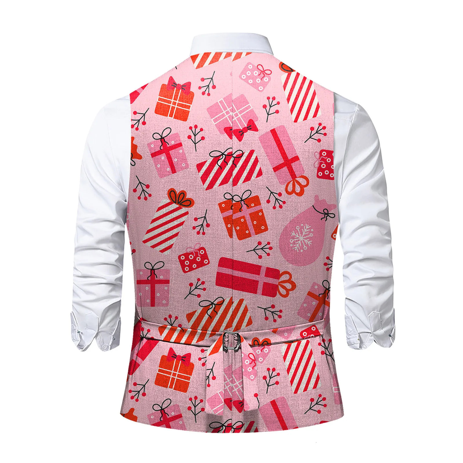 Xmas Print Christmas Green Banquet Vest Fashion Party Waistcoat For Men Single Breasted Clothing 2023 Family Costume 241129