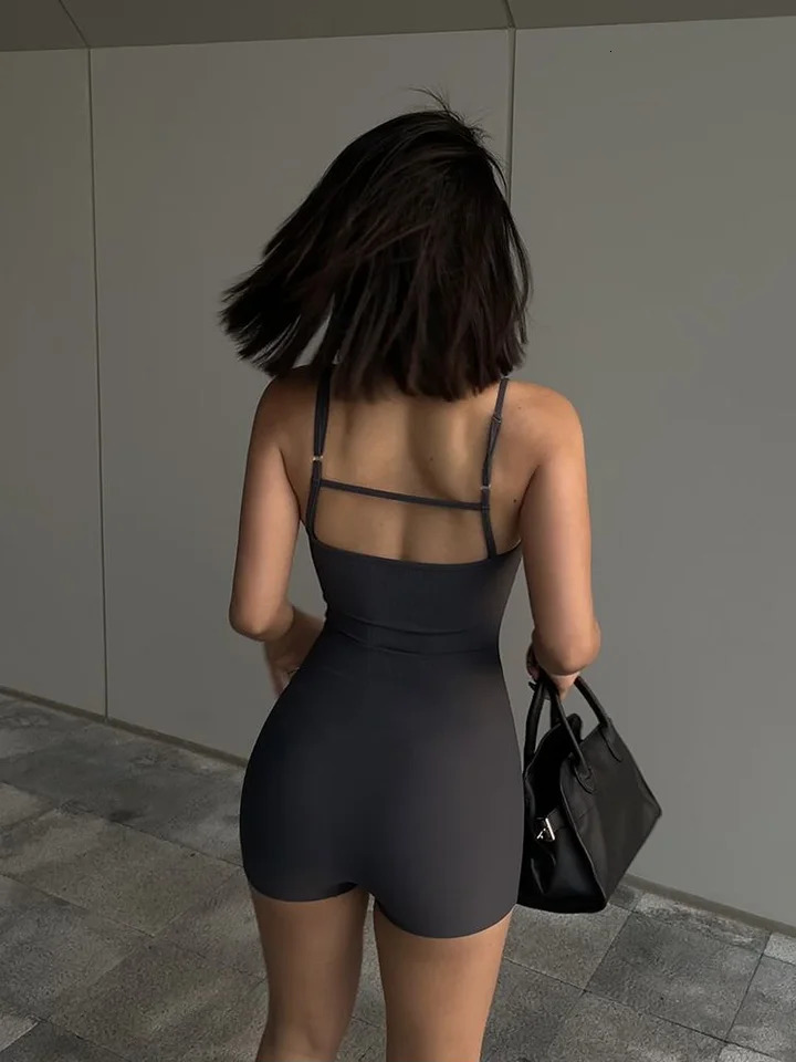 Solid Backless Tank Bodysuit Sexy Camisole Top Jumpsuit Womens Bodycon Summer Black Sleeveless Slim Rompers Y2k Clothing 241120