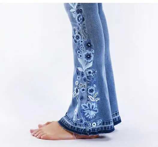 Women's Jeans Womens retro sparkling denim pants embroidered denim Trouser High Strt jeans elastic pleated hem pants H241130