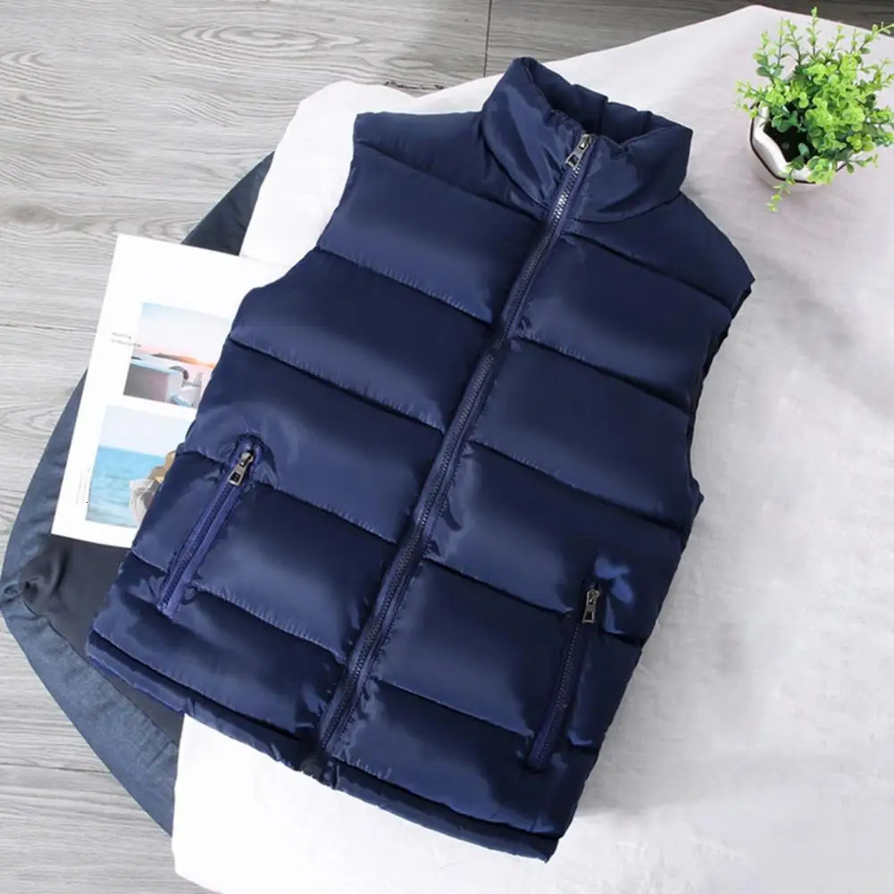 White Vest Jacket Men Solid Color Thickened Stand Collar Zipper Slim Fit Sleeveless Autumn Winter 241129