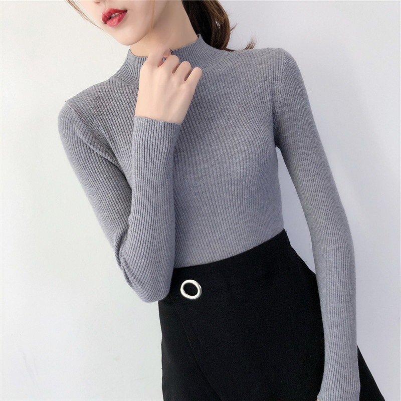 New semi high neck bottom women's long sleeved inner layer new pullover versatile slim knit designer sweater