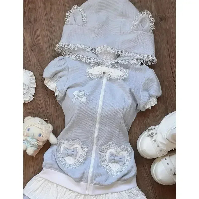 Autumn Fashion Patchwork Lace Japan Two Piece Sets Harajuku Sweet Constrast Color Cute Hoodies Y2k Aesthetic Tiered Skirts 241129