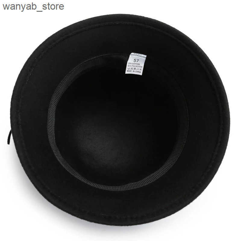 Wide Brim Hats Bucket Bowler Girl Fedora Elegant Church Cloche Autumn Winter Warm Hat Felt Cap Women Vintage Retro L240910 L0910