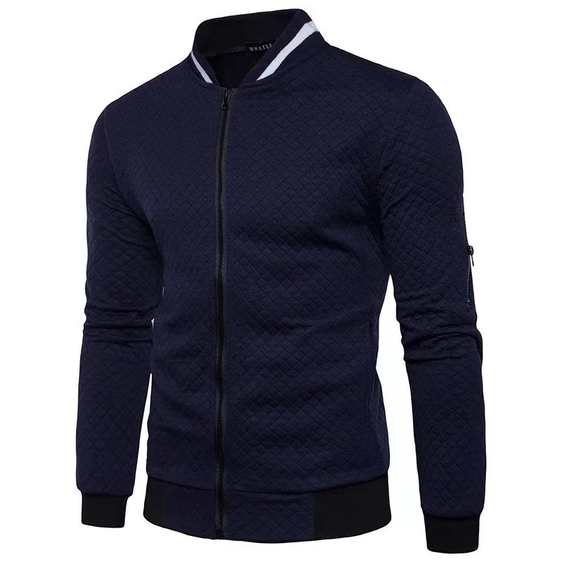2024 autumnwinter mens diamond grid contrasting long sleeved slim fit jacket casual zipper stand up collar sports top 241129