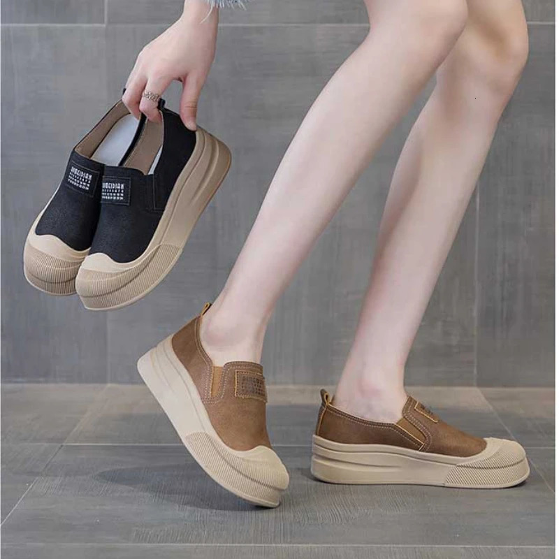 Koznoy 4cm Genuine Leather y Sneaker Comfy Loafer Slip on Fashion Platform Wedge Spring Women Big Size Autumn Flats 241126