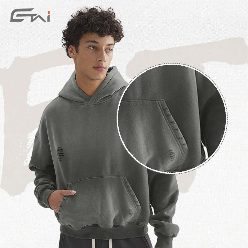 Men's Heavyweight Retro Loose Short For Teenagers With Off Shoulder Design, Double Layered Hat Men's Hoodie