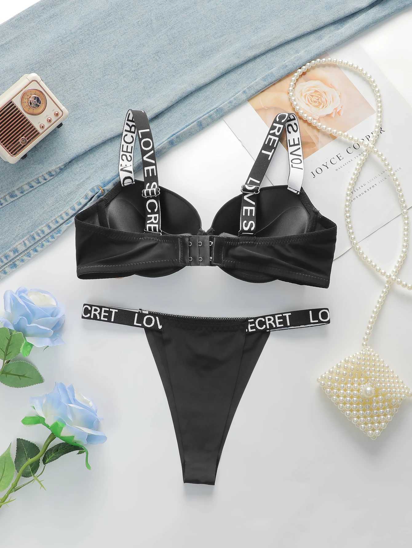 Women's Swimwear Best selling sexy party promotion style glossy letter shoulder strap two-piece womens underwear set B2050 H241130