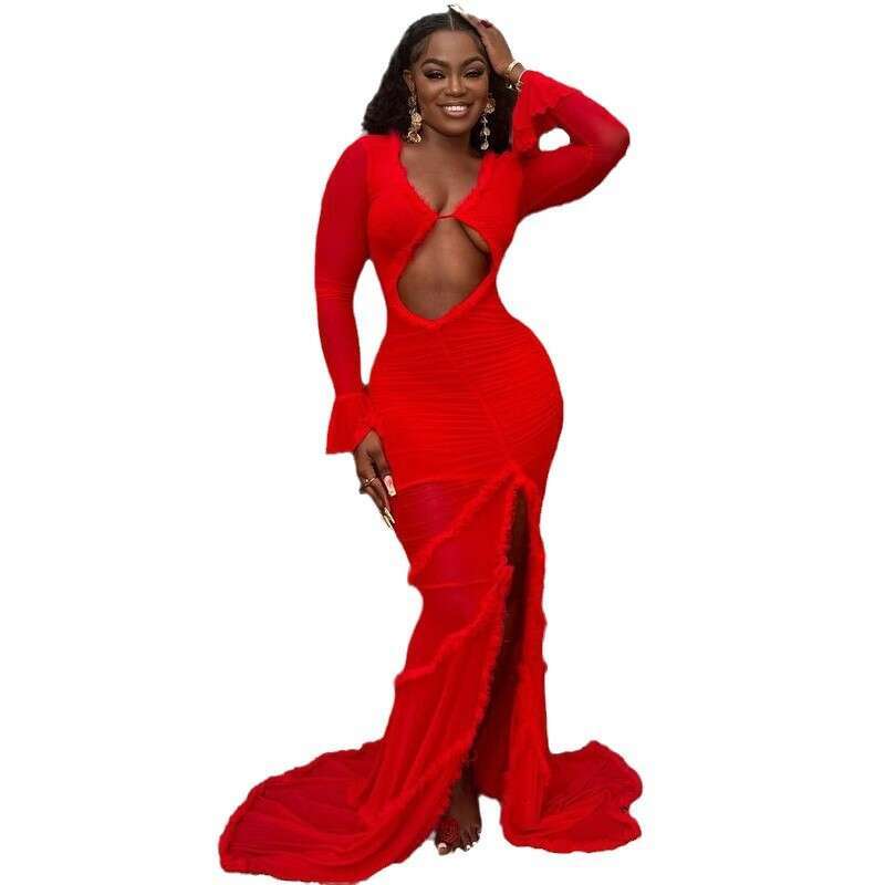 African Women's Fashion European And American New Hollowed Out Slim Fit Fish Tail Or Mop Dress For Women