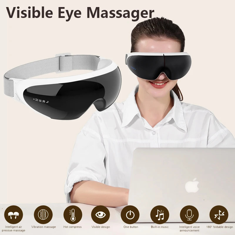 6D Visible Smart Eye Massager Heated Mask Electric Vibration Airbag Pressure Music Care Relax Relif Fatigue Travel Rest 241118