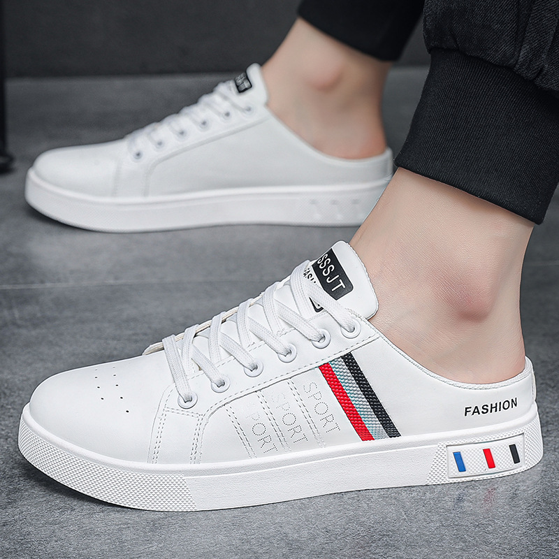 New Men s Casual Board Shoes Breathable Half Dragged White Large Size No Rear Heel Step luxury Fashion Daily fashion Shoes Designer Casual Shoes