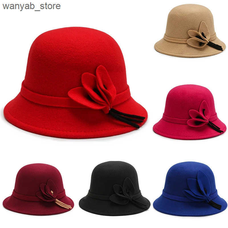 Wide Brim Hats Bucket Hats Elegant Wool Boater Flat Top Hat For Women Autumn Winter Woolen Jazz Cap Wide Brim Fedora Hat Classic Bowler Gambler Top Ha