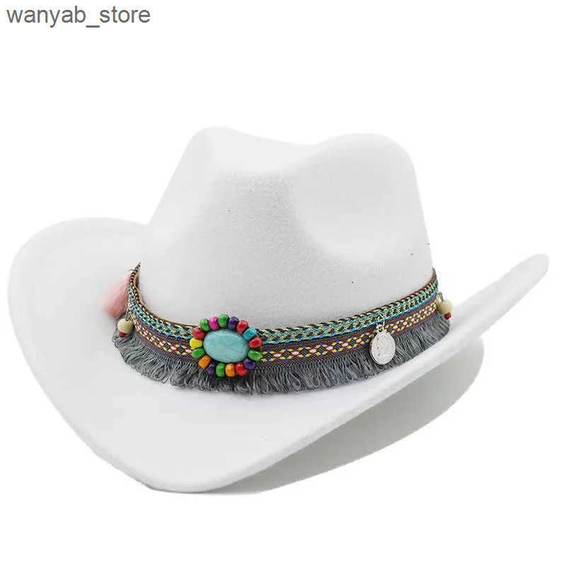 Wide Brim Hats Bucket Hats 2024 Simple Upturned Brim Hat Woolen Jazz Hat English Style Top Hat Ethnic Style Belt Solid Color Western Cowboy Hats L2409