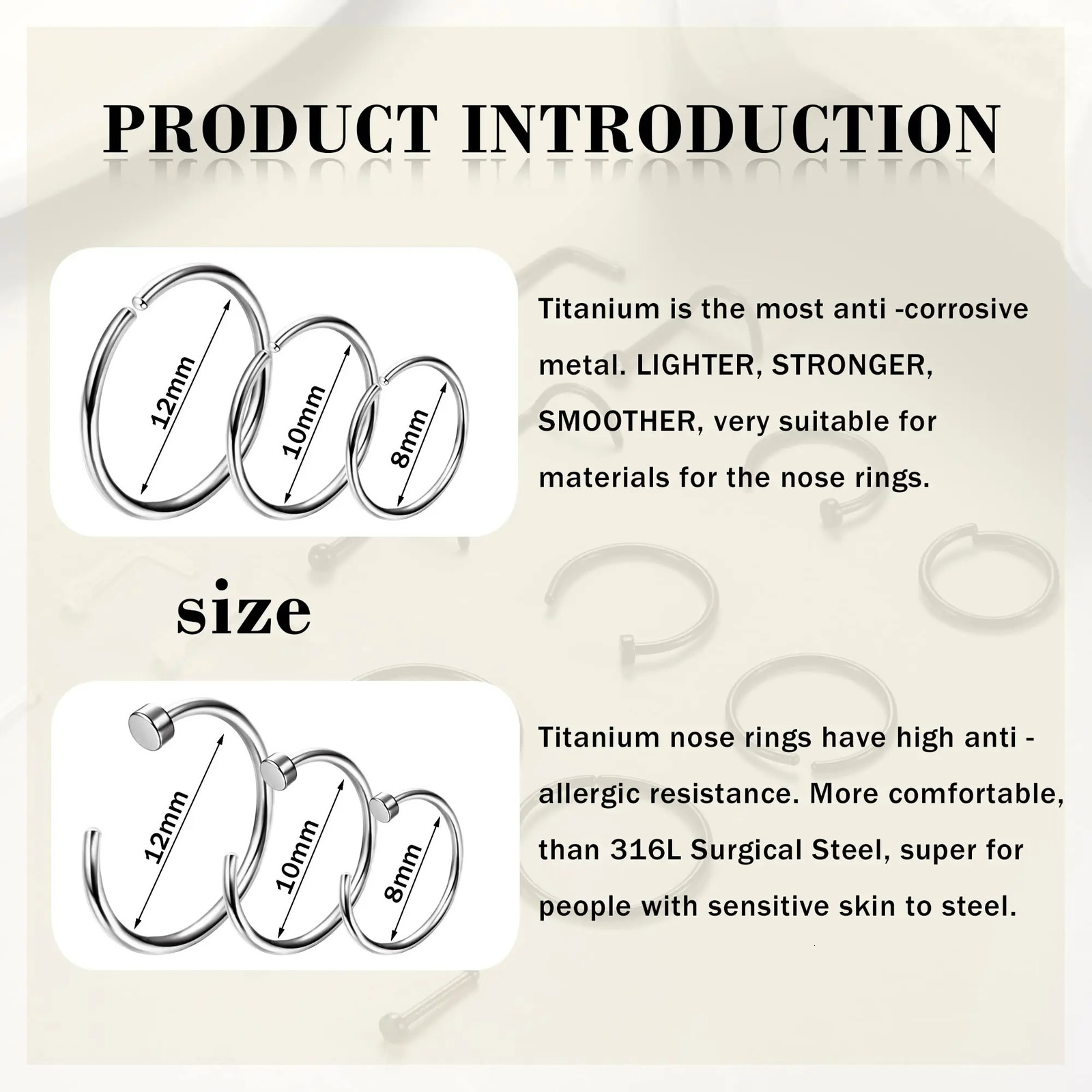 1PCS Hypoallergenic Nose Ring Studs for Sensitive Skin 20G Hoops Women Men 2mm Small Piercing Jewelry 241125