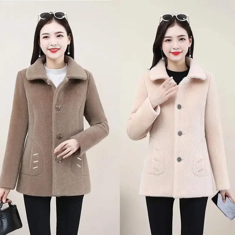 Winter Thickened Lamb Wool Jacket Womens Korean Style Slimming Leather Integrated Particle Fleece Overcoat 241121