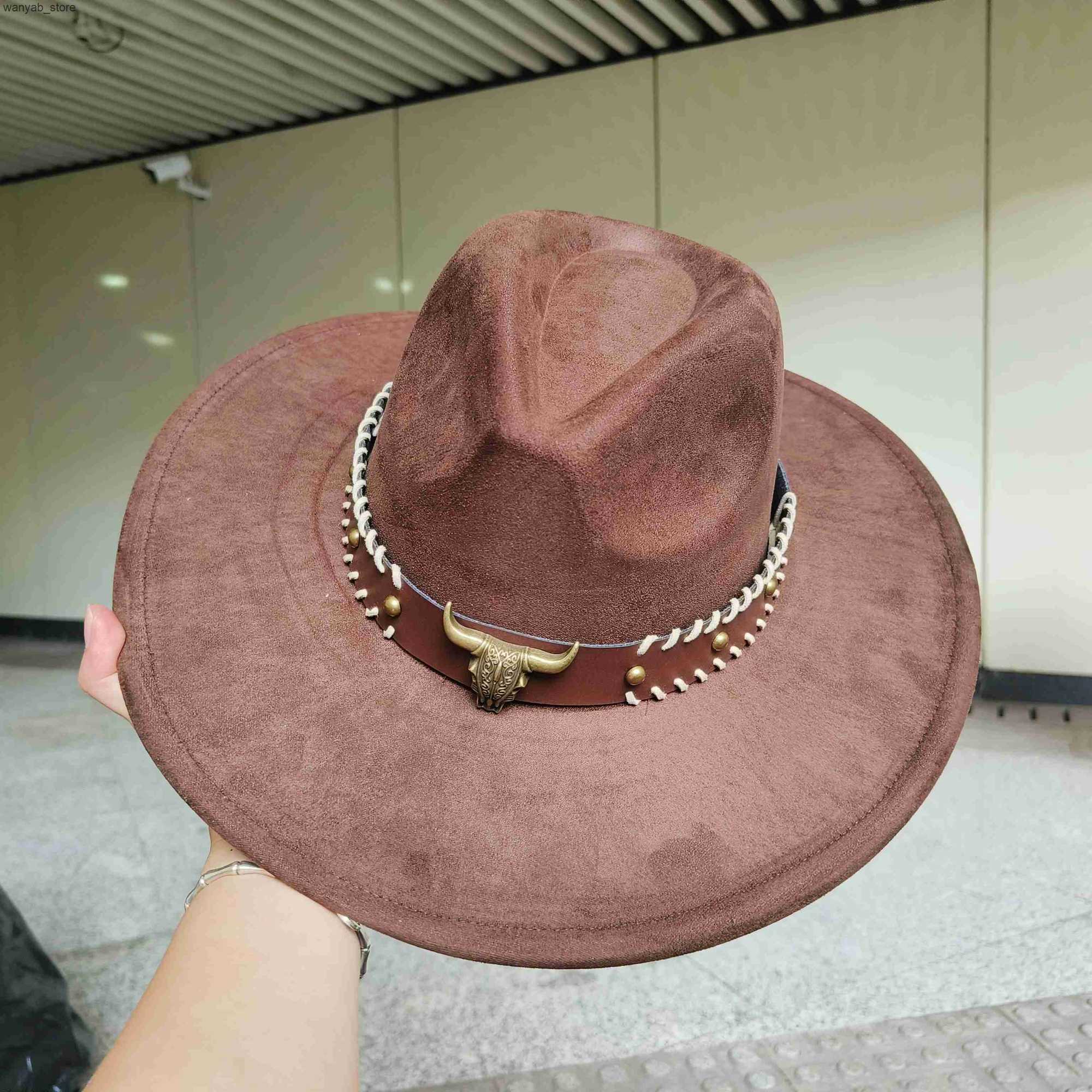 Wide Brim Hats Bucket Hats Ethnic style suede fedora hat retro fashion large brim hat men women hat top hat flat soft hat wholesale sombrero hombre L2