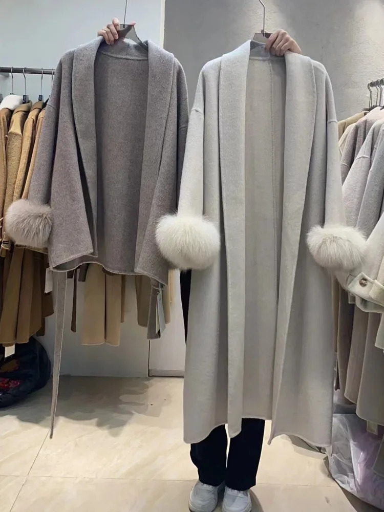 UCXQ Elegant Office Lady Overcoats European Style Faux Fur Coat Womens Clothing Hair Woolen Jacket 2024 Autumn Winter C1496 241129