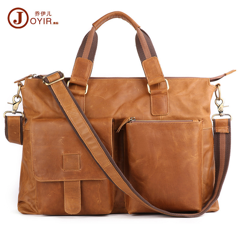 Crazy Horse Leather Business Fashion Briefcase Large Capacity Crossbody Bag Men's Handbag