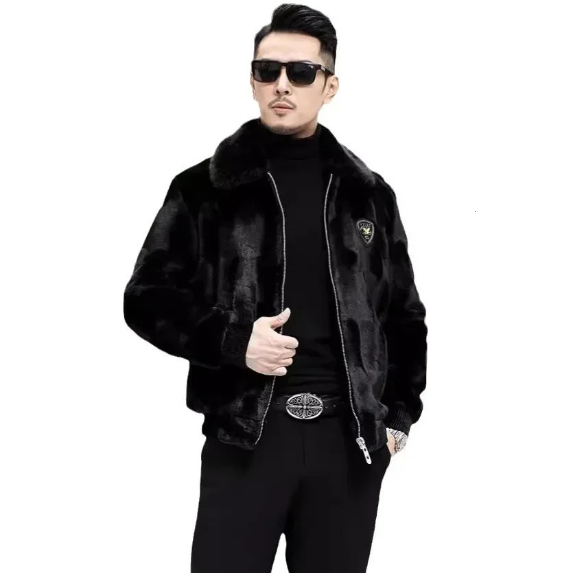 Winter Mens Faux Fur Leather Jacket Highquality Solid Color Wool Liner Thick Warm Outdoors ColdProof Coats Men Clothing 241120