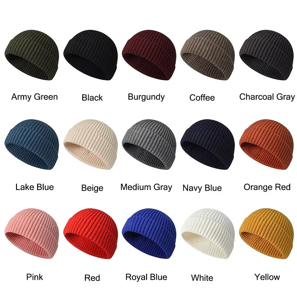 1Pcs Classic Cuff Beanie Knit Hat Slouchy Skull Ski Cap Retro Rollup Edge Plain Winter Warm Hats for Men Women 241125