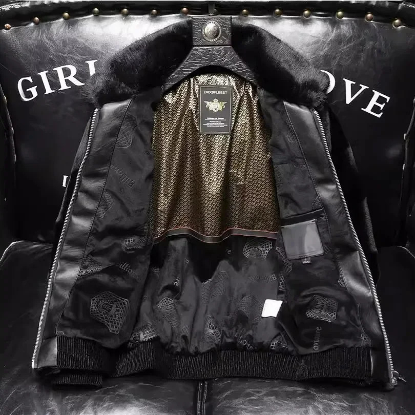 Winter Mens Faux Fur Leather Jacket Highquality Solid Color Wool Liner Thick Warm Outdoors ColdProof Coats Men Clothing 241120